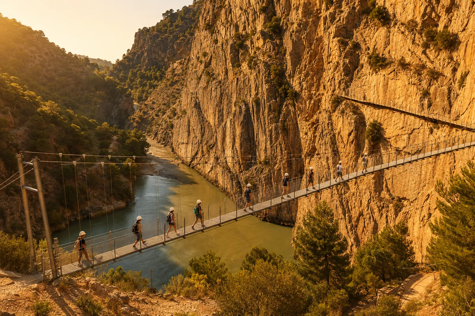 Nuevo puente colgante con excursionistas en Málaga