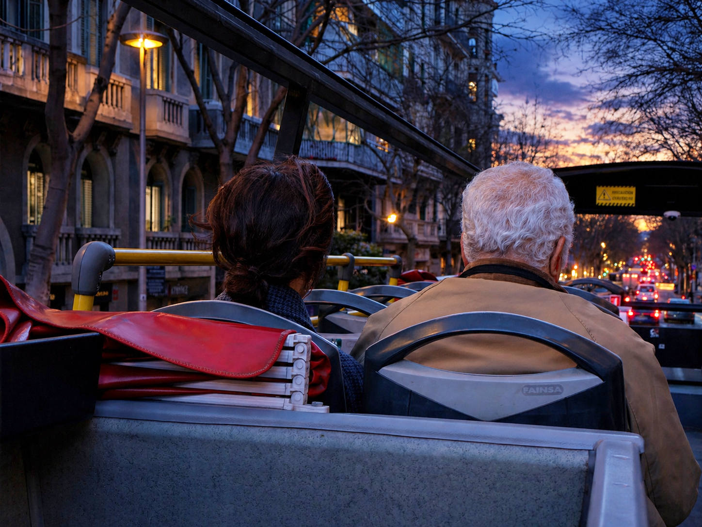 couple in a tourist bus - Barcelona City tour