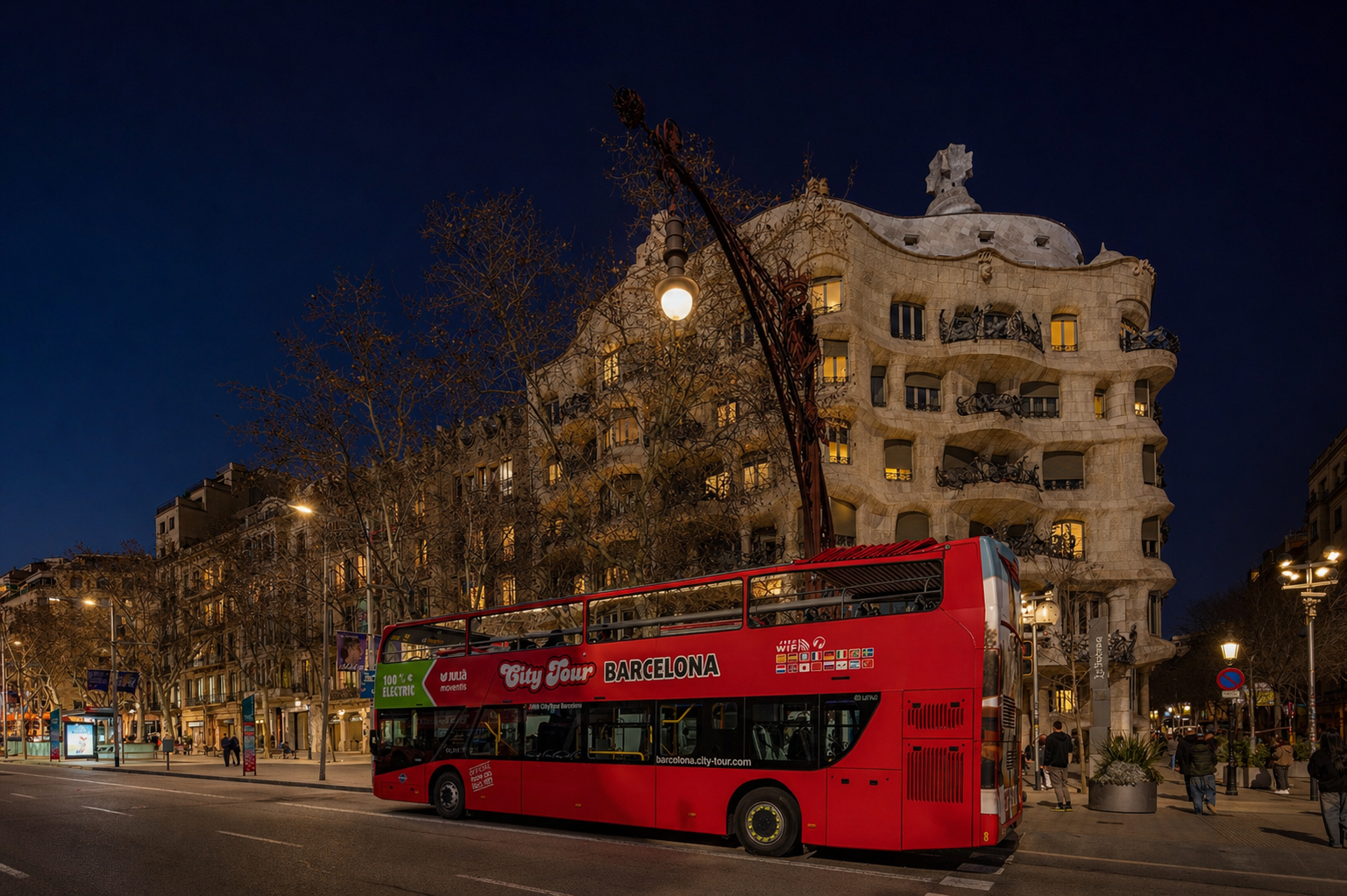 La Pedrera  Barcelona City Tour at night - Barcelona Night Tour bus